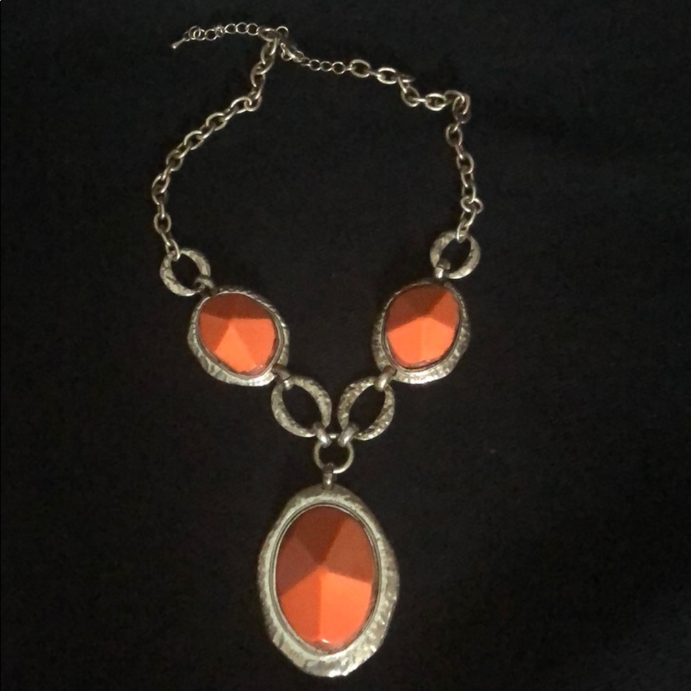Silver And Orange Statement Necklace - image 1